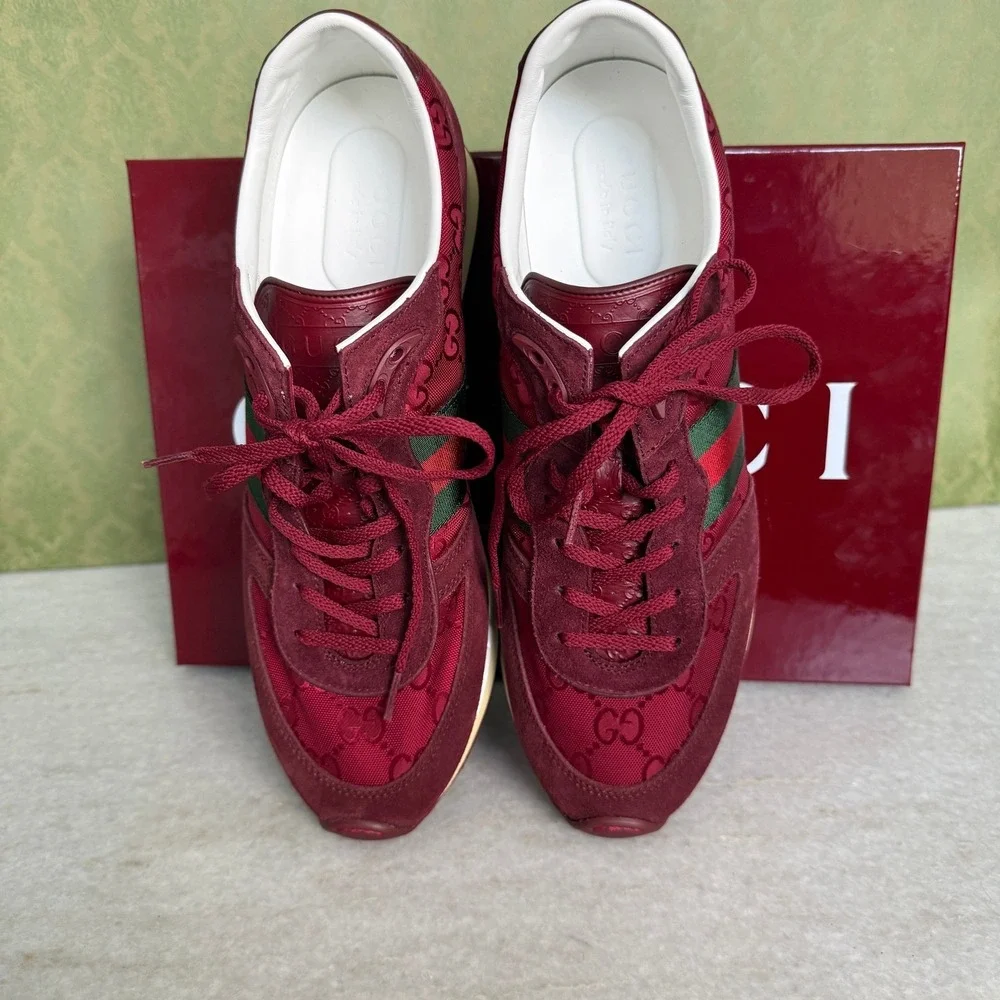 GUCCI 832461‎ Men's Canvas Red GG Re-Motion sneaker, Size UK 9